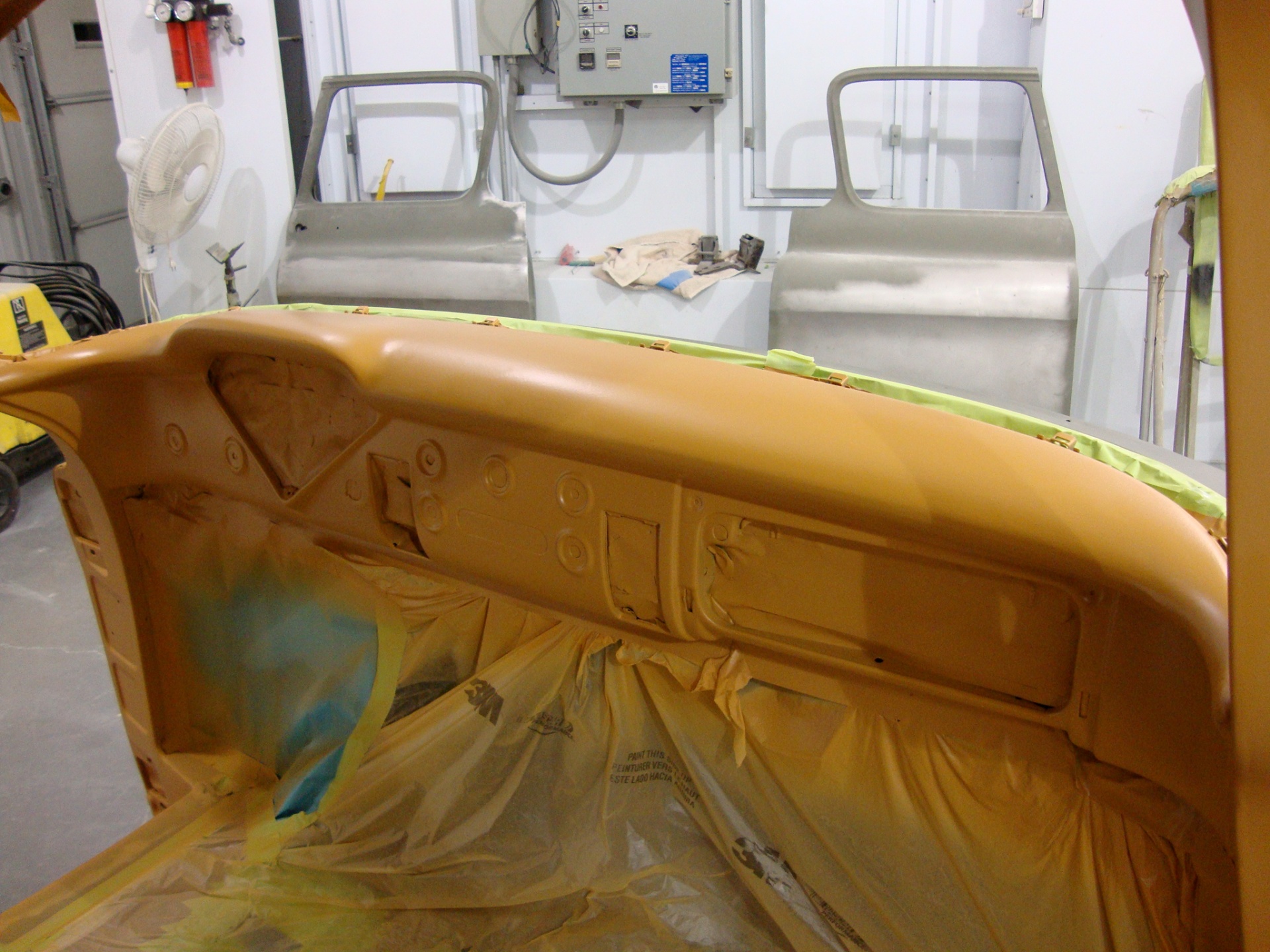 Dash and cowl in high-build primer, ready to block.