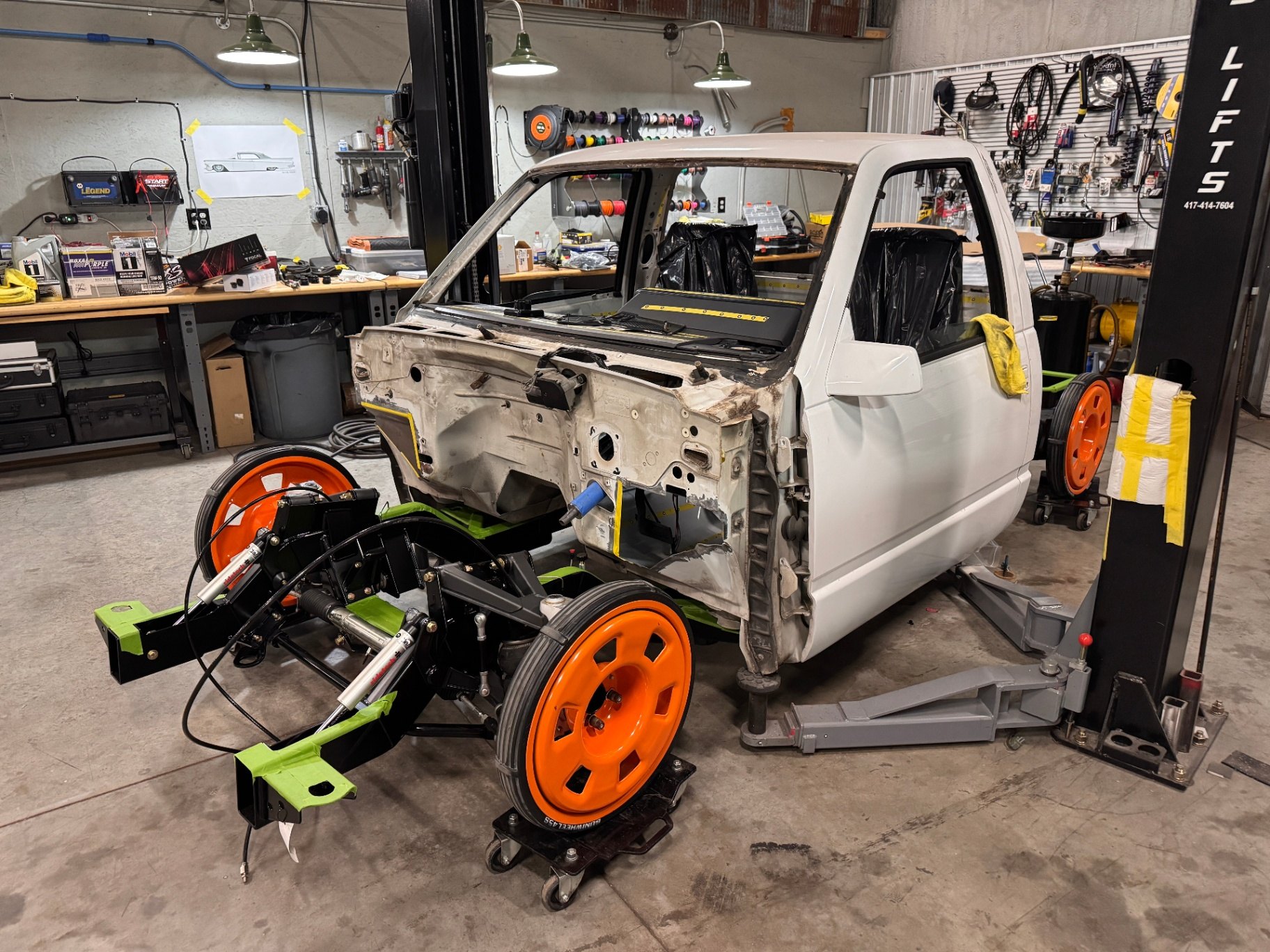 Checking the stance as the body drops in place over the suspension.