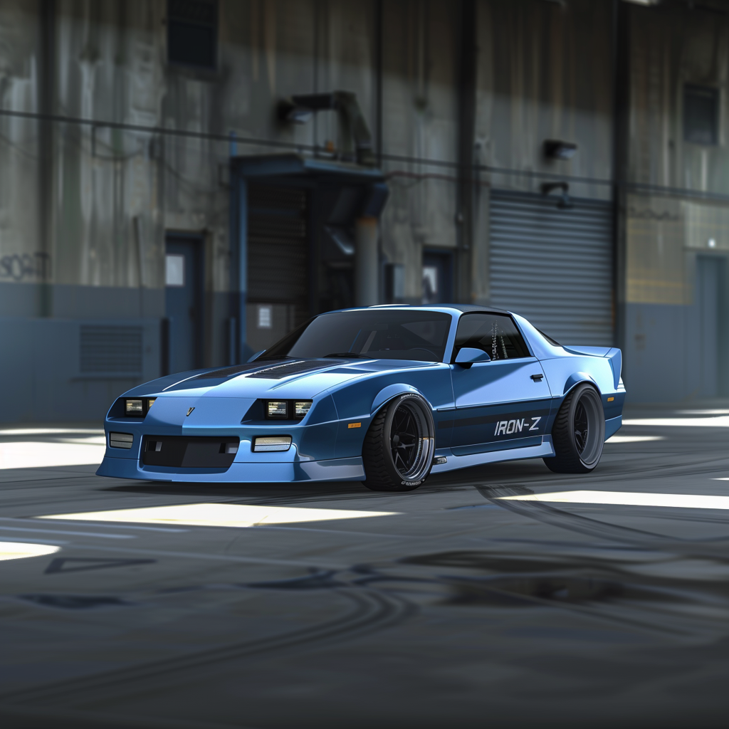 AI rendering — street-level view of the wide-body IROC-Z.