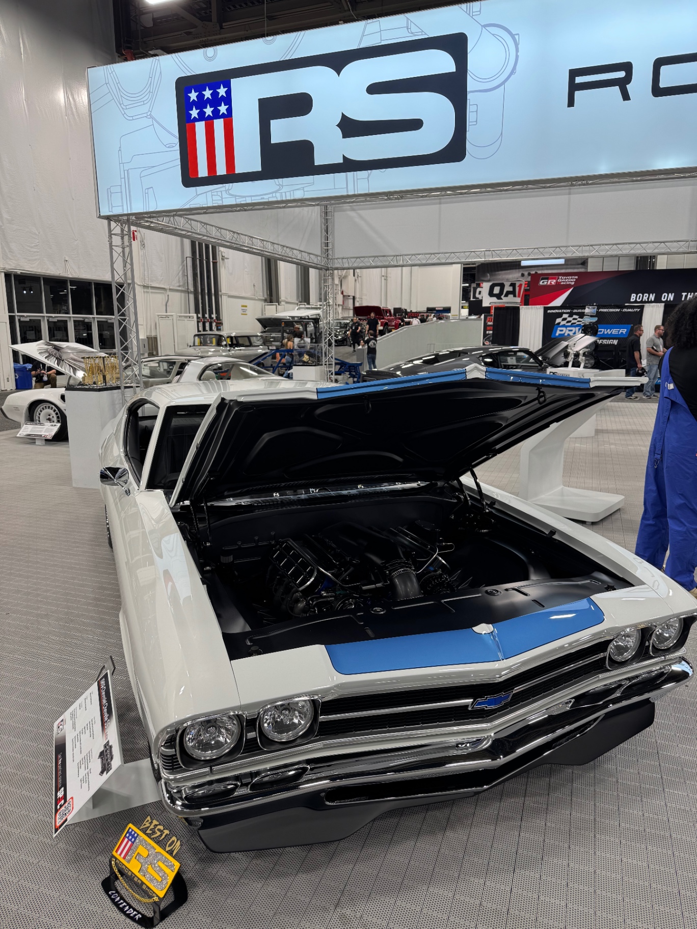Hood up on the show floor — LS3 on display in the RS booth.