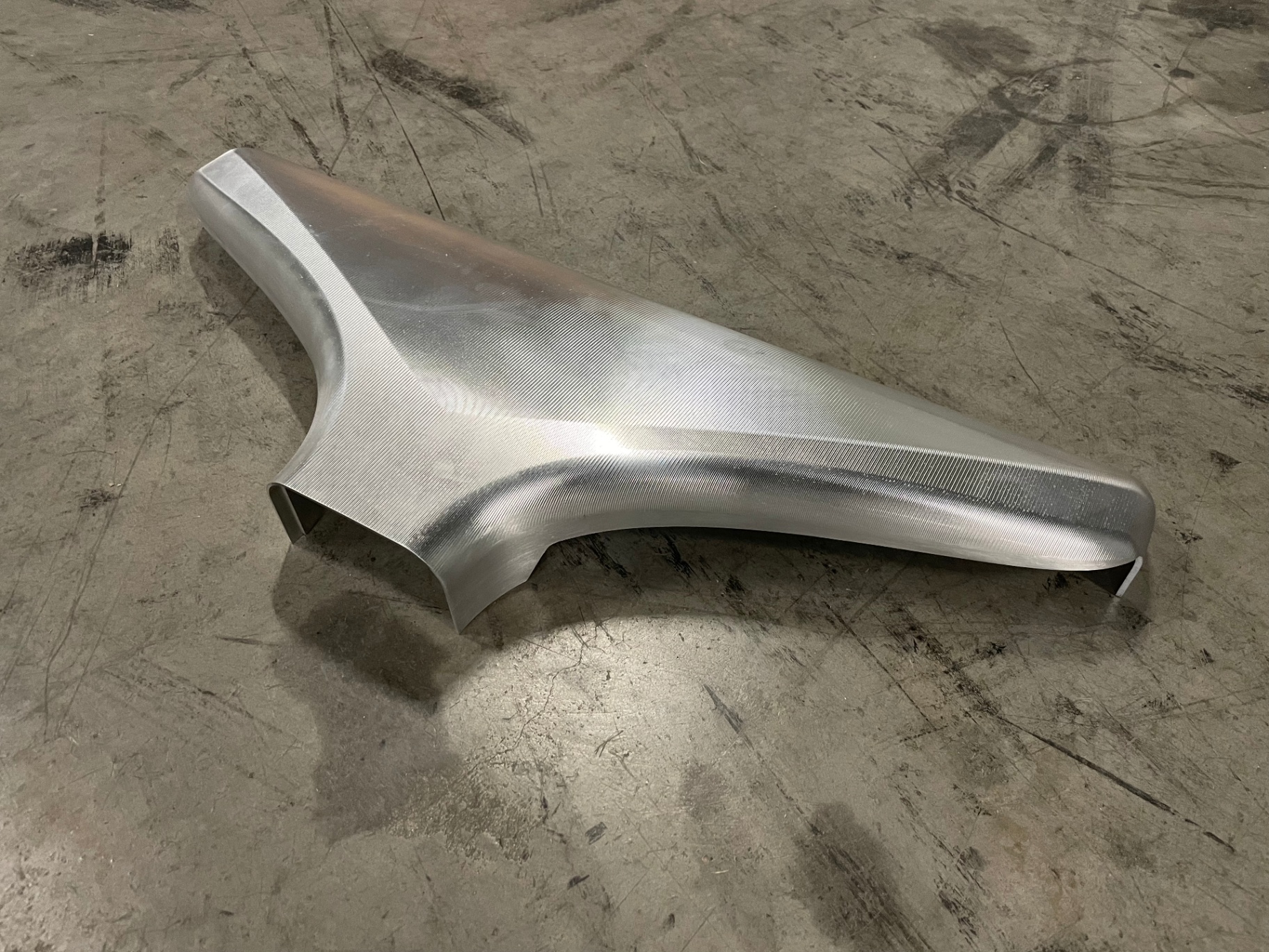 Finished billet funnel, CNC machined from solid aluminum by EVOD in California.