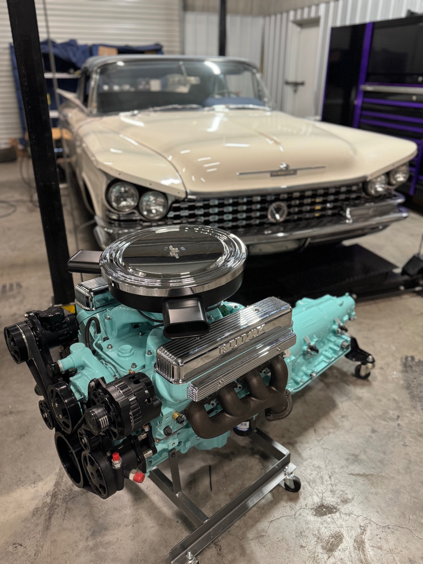 LS3 built, underside cleaned, chassis on the fixture table — frame 1