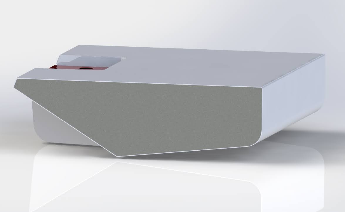 End view of the CAD model showing the tapered face that tucks up against the frame rail.