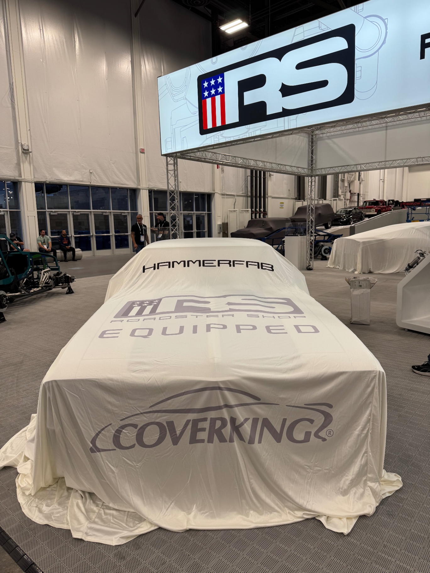 Reveal morning — Coverking cover with Hammer Fab and Roadster Shop Equipped graphics.