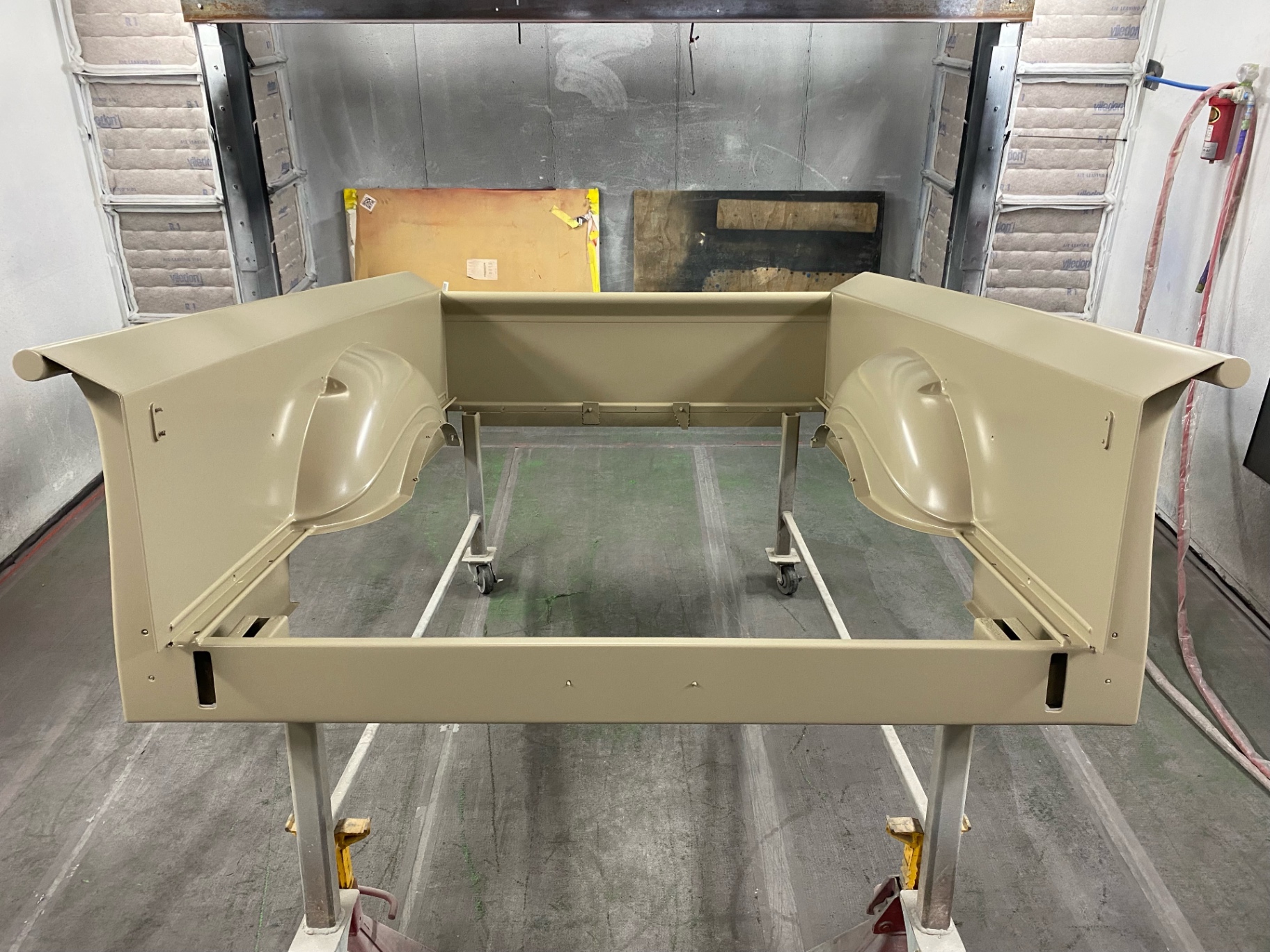 Bed after the first base coat — color starting to show.