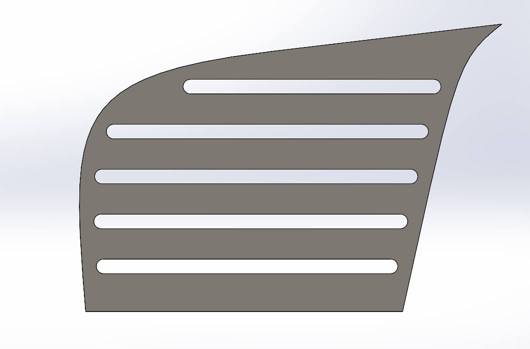 Step plate slot pattern drawn up in SolidWorks before laser cutting.