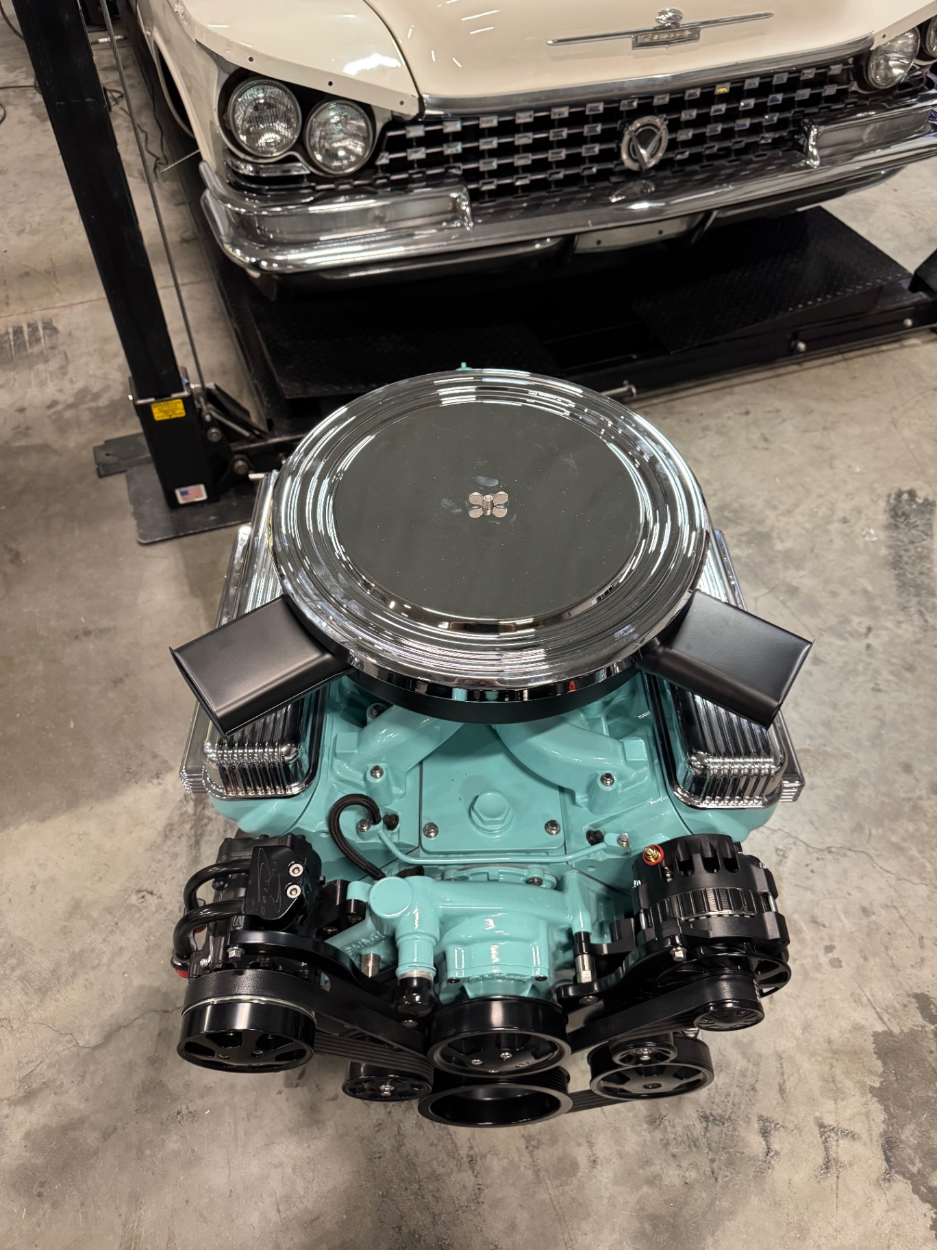LS3 built, underside cleaned, chassis on the fixture table — frame 3