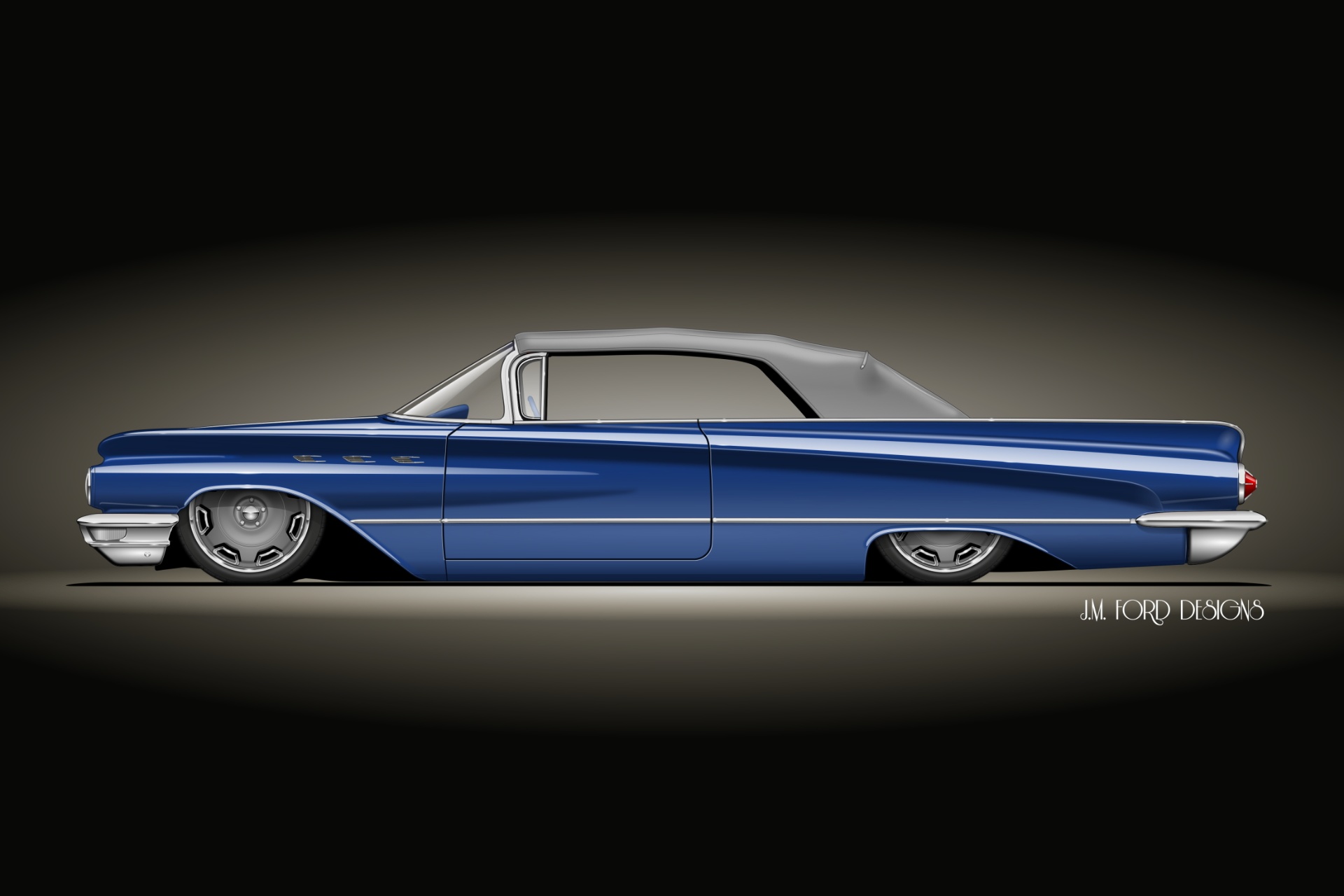 1960 Buick convertible stance rendering by J.M. Ford Designs