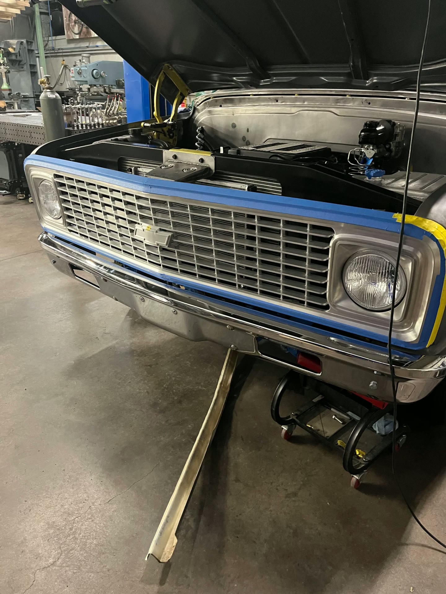 Billet grille test fit to the front end.