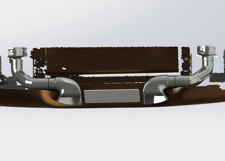SolidWorks routing derived from the 3D scan of the truck's rear end.