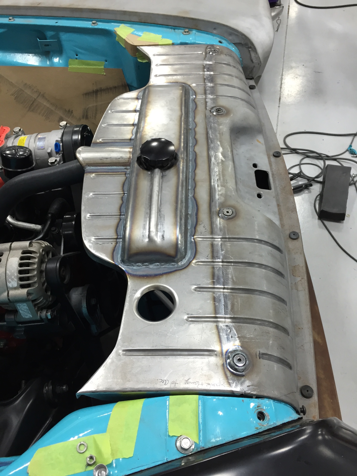 Engine bay fabrication detail.