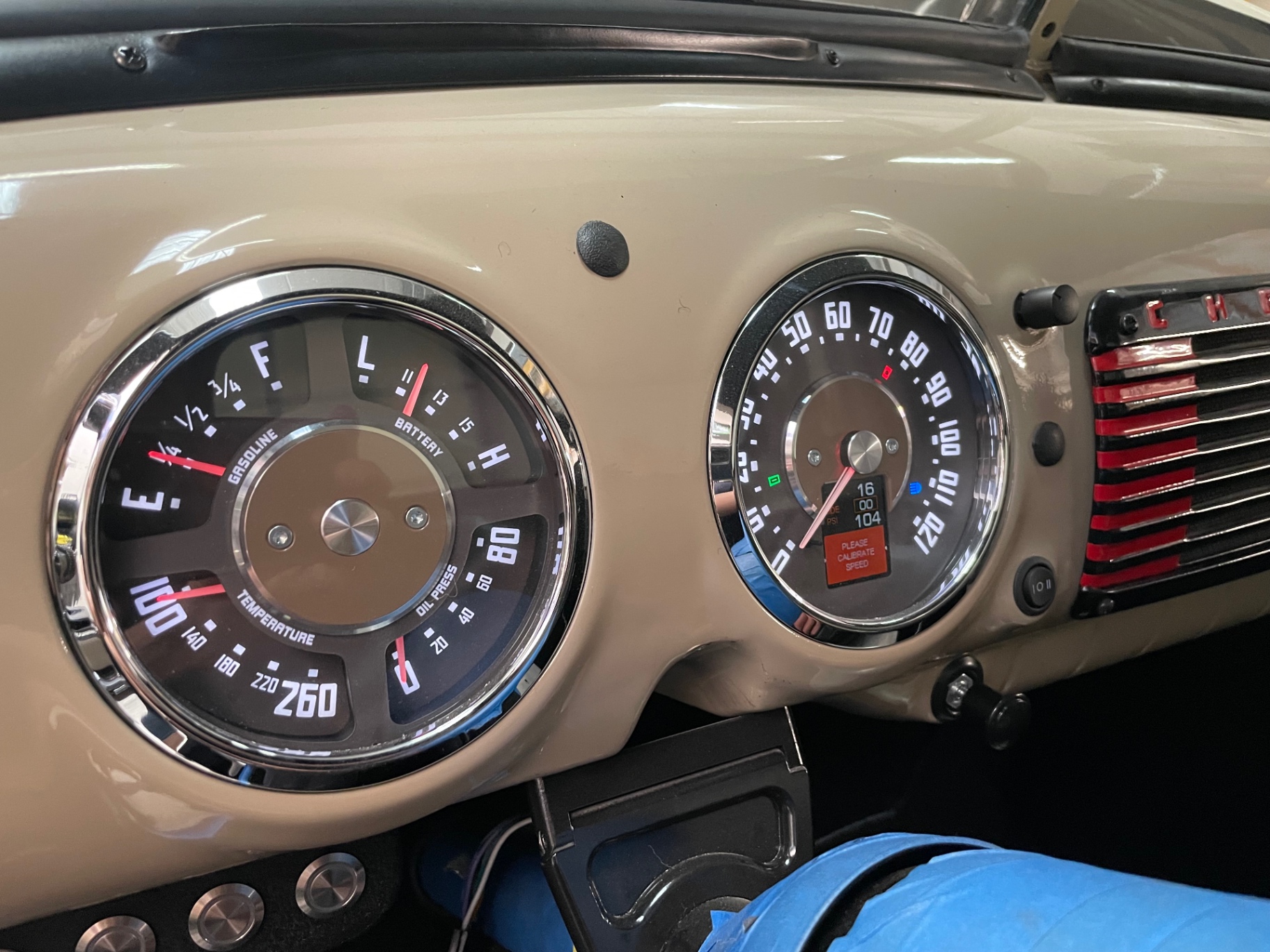 Dakota Digital RTX gauges powered up — vintage face, modern brain.