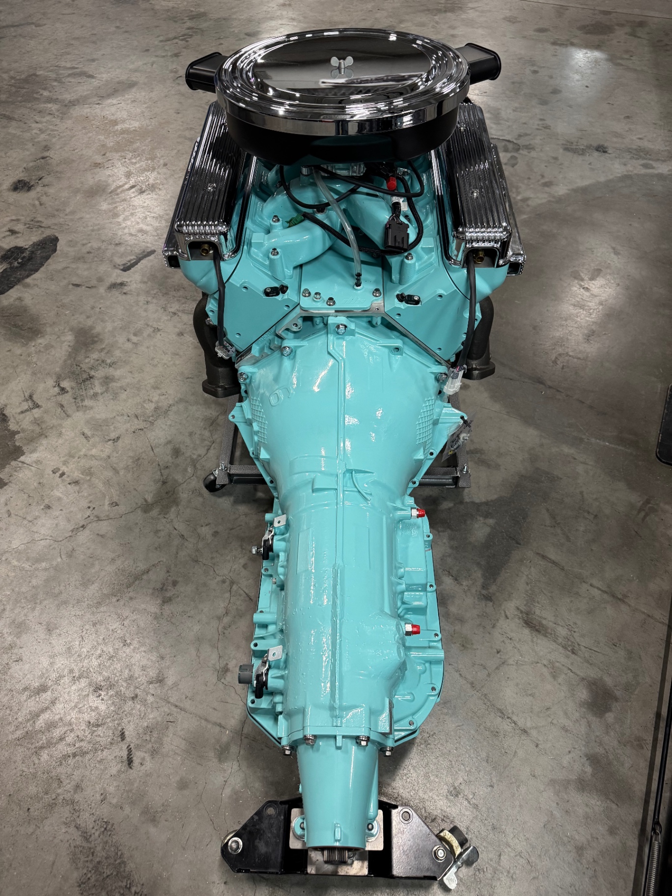 LS3 built, underside cleaned, chassis on the fixture table — frame 2