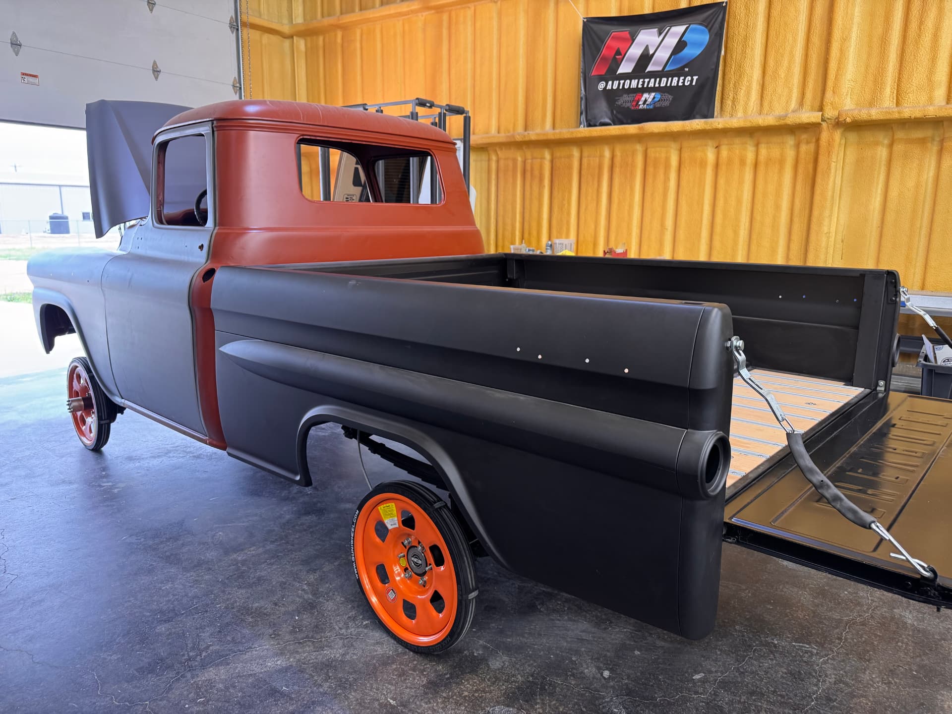 Bed and front sheet metal test-fitted before body work starts.
