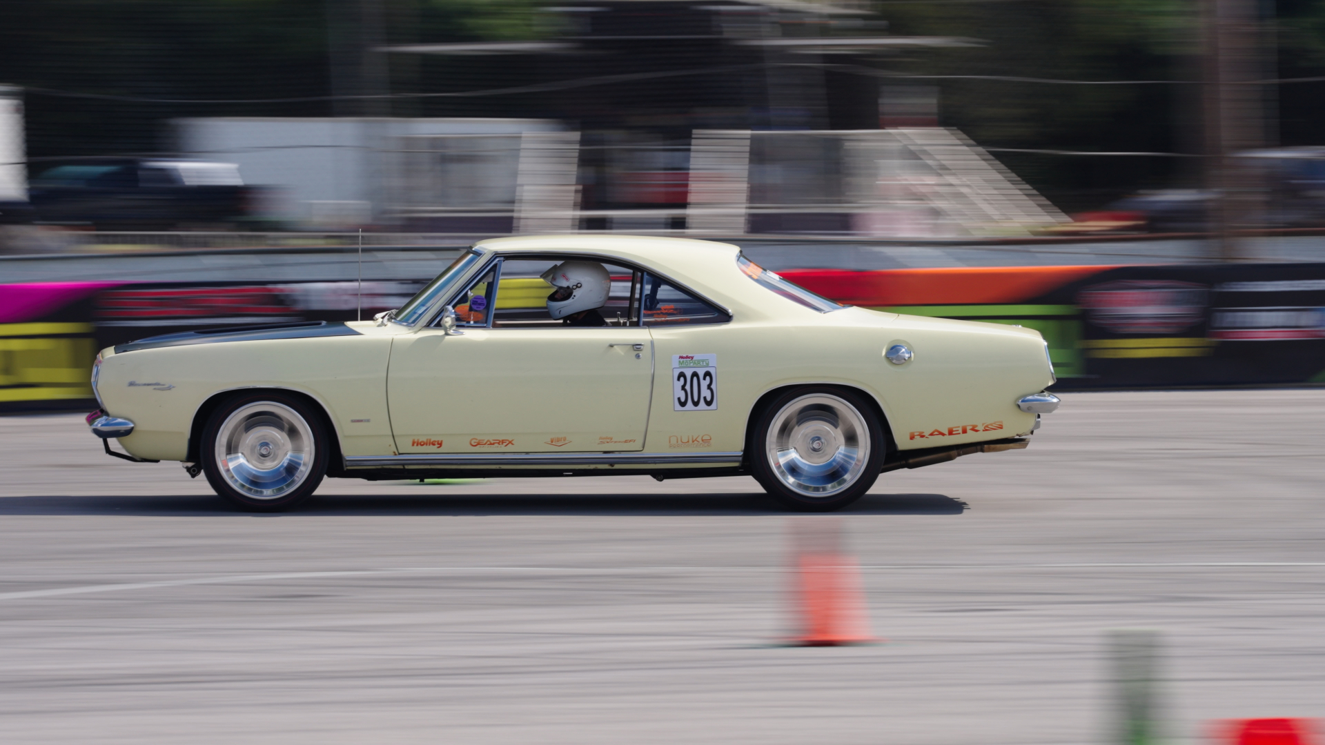 Barracuda at speed through an autocross course