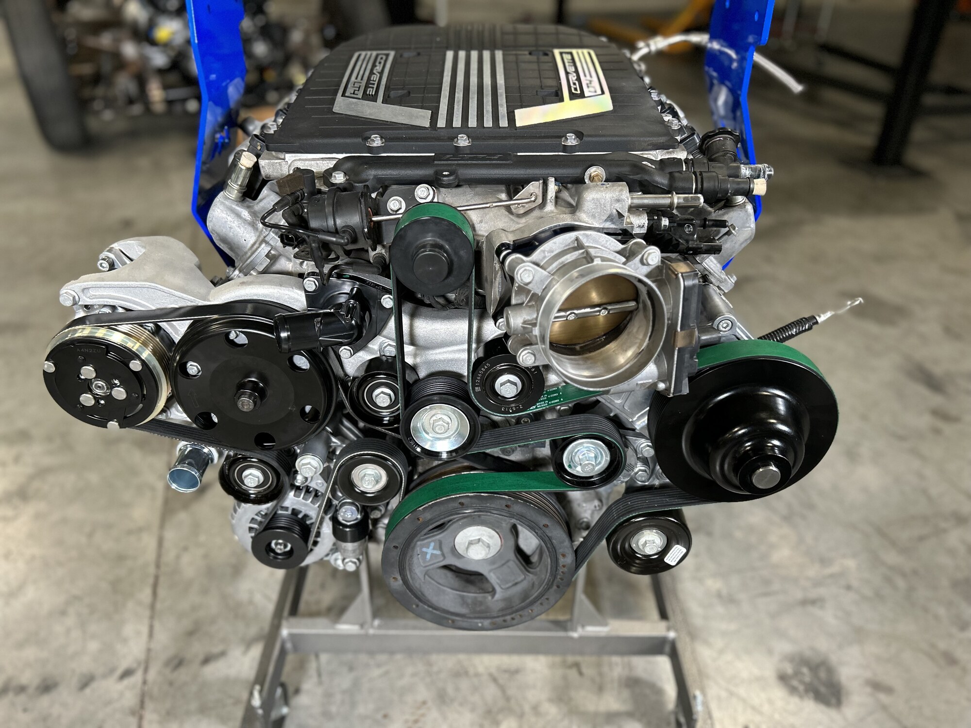 LT4 with the Holley mid-mount drive installed — everything pulled in tight to the block.