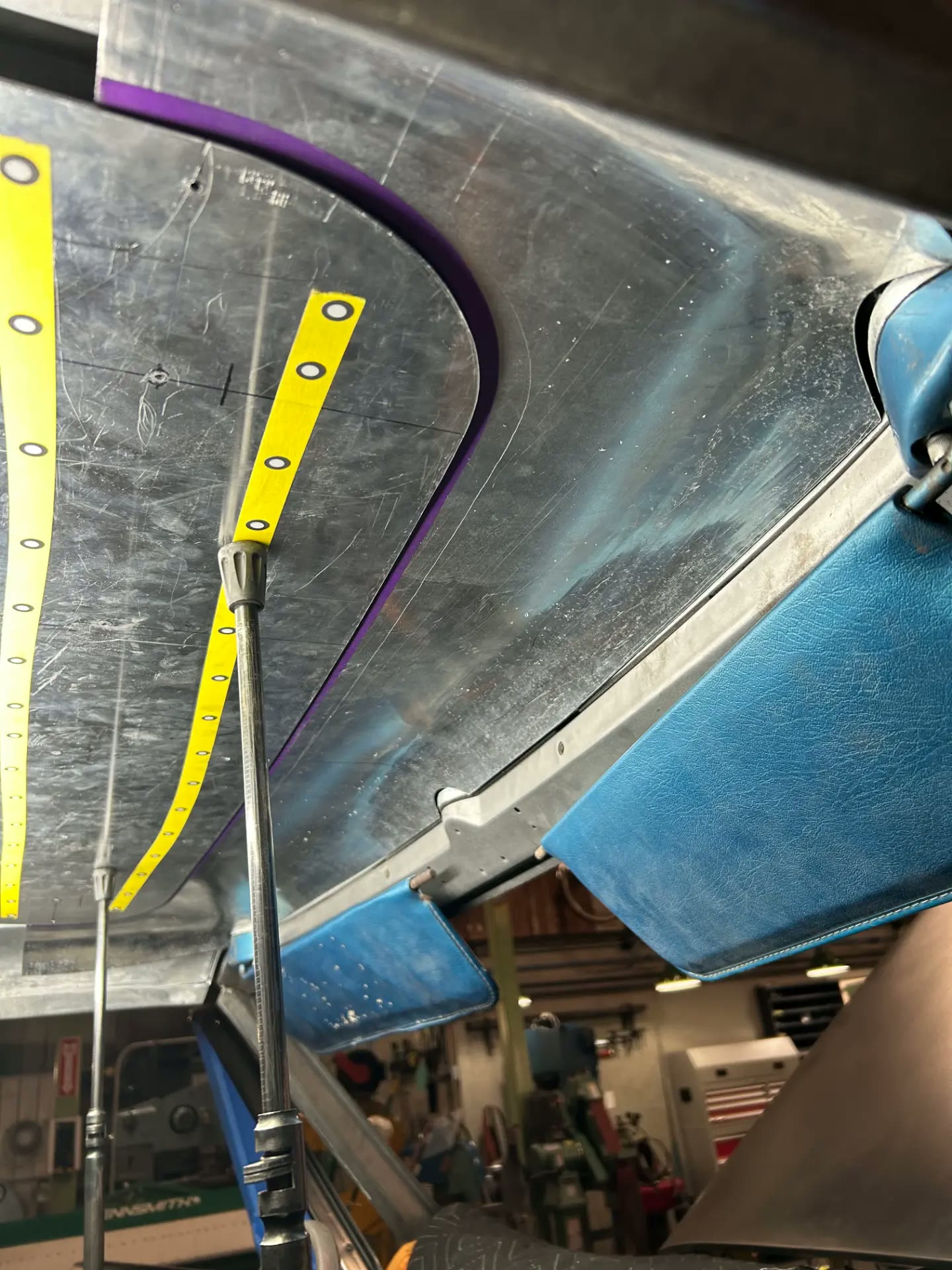 Headliner layout marked out with the upholstery mounting in mind.