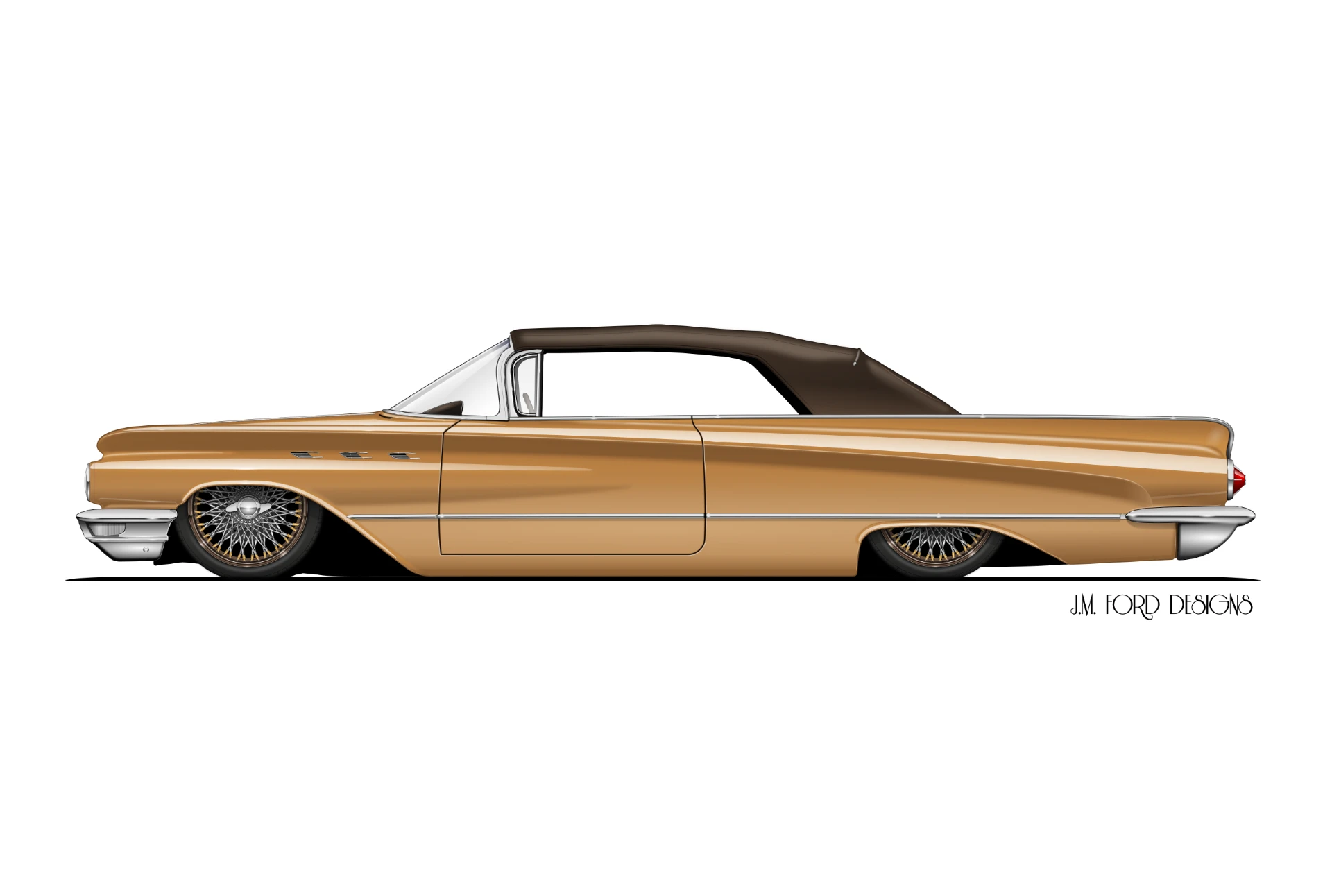 Gold over a brown top with gold wire wheels.