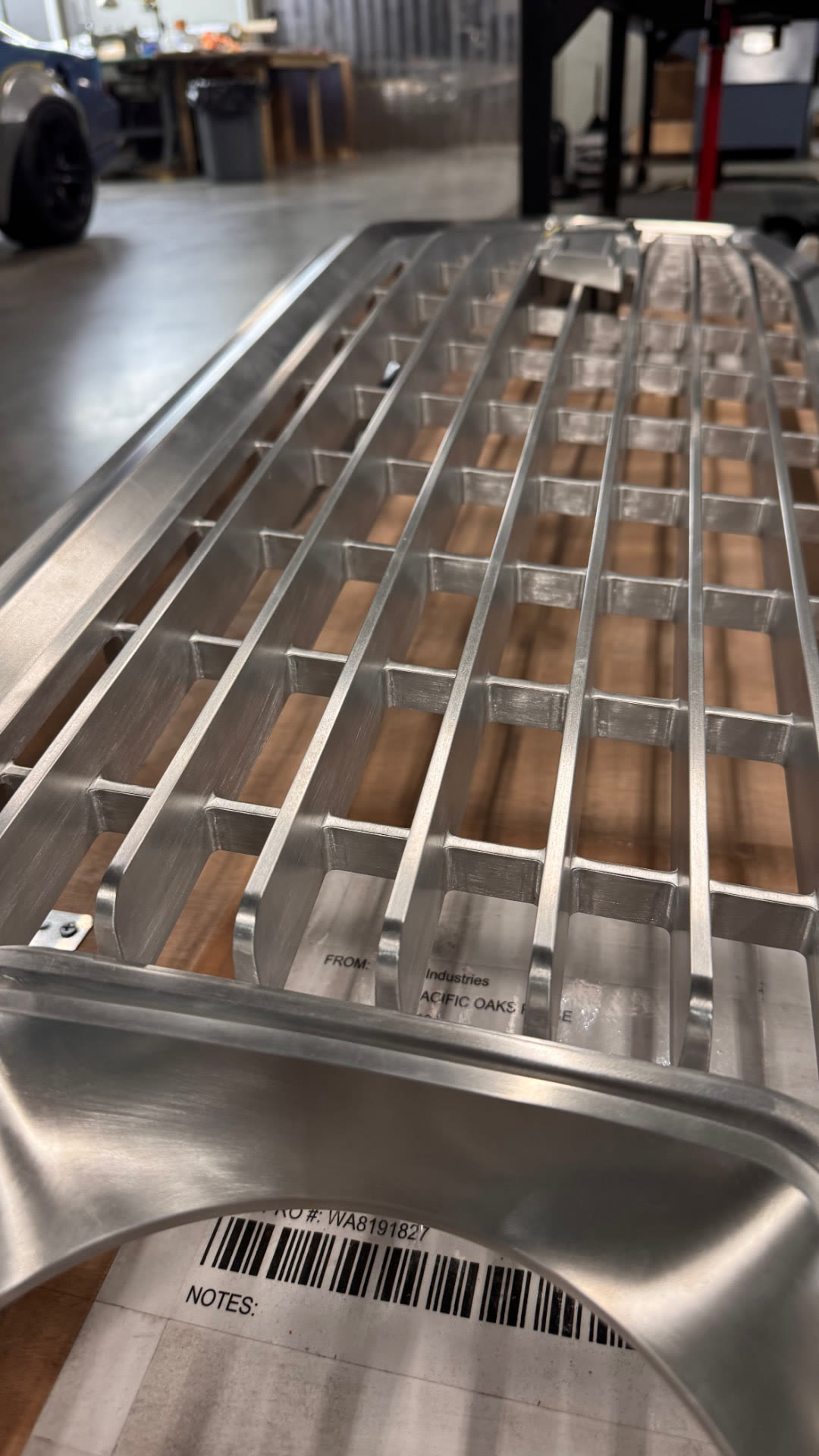 Machined billet grille fresh from the mill.