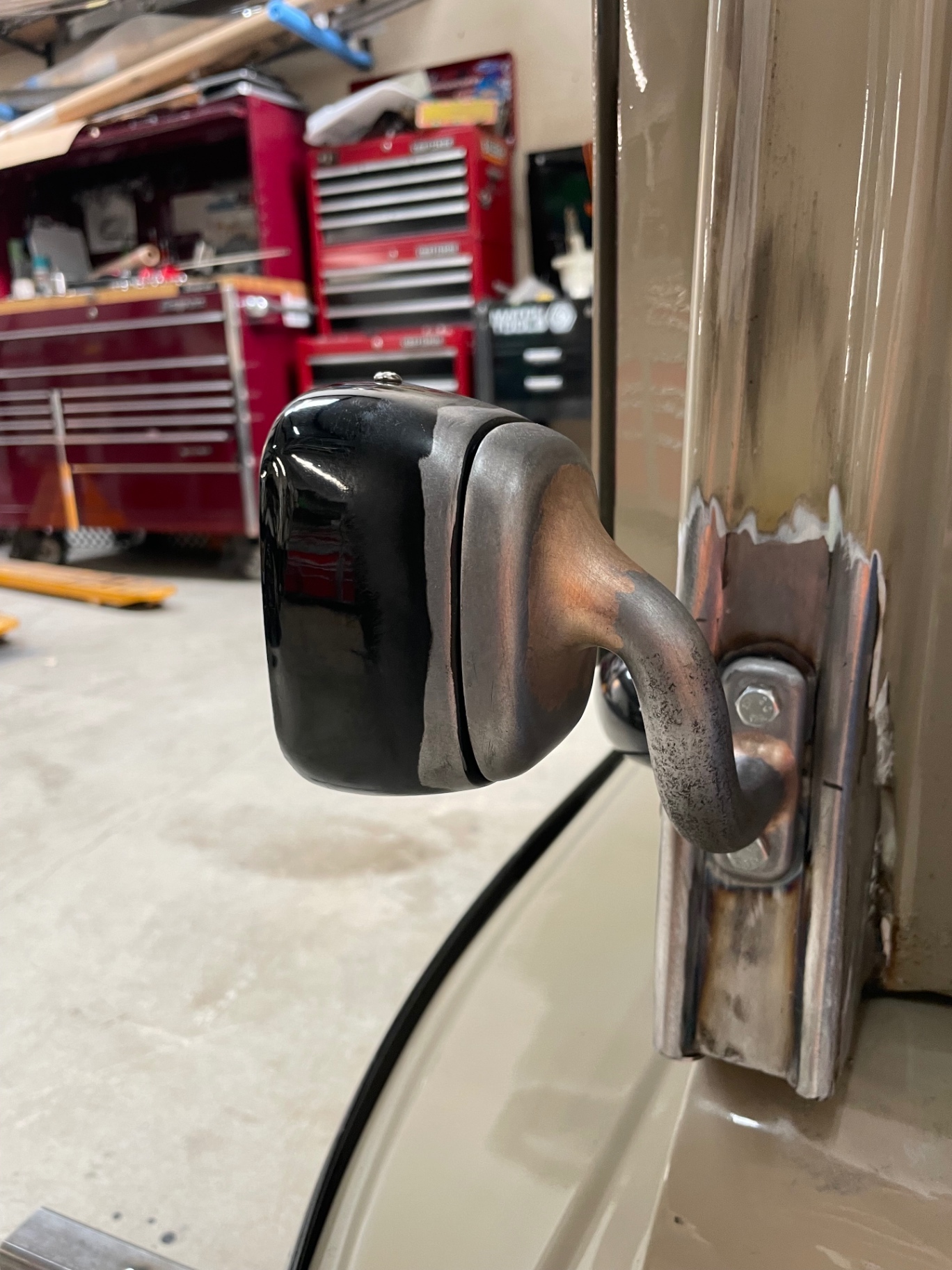 Second stem after fit-up — heat colors from the final weld.