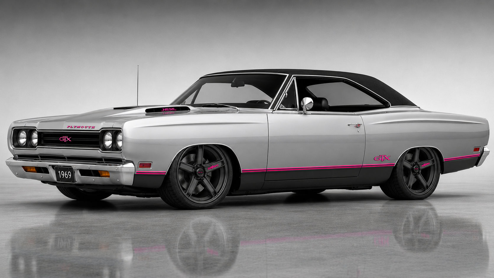 Silver with pink accents and a black top.