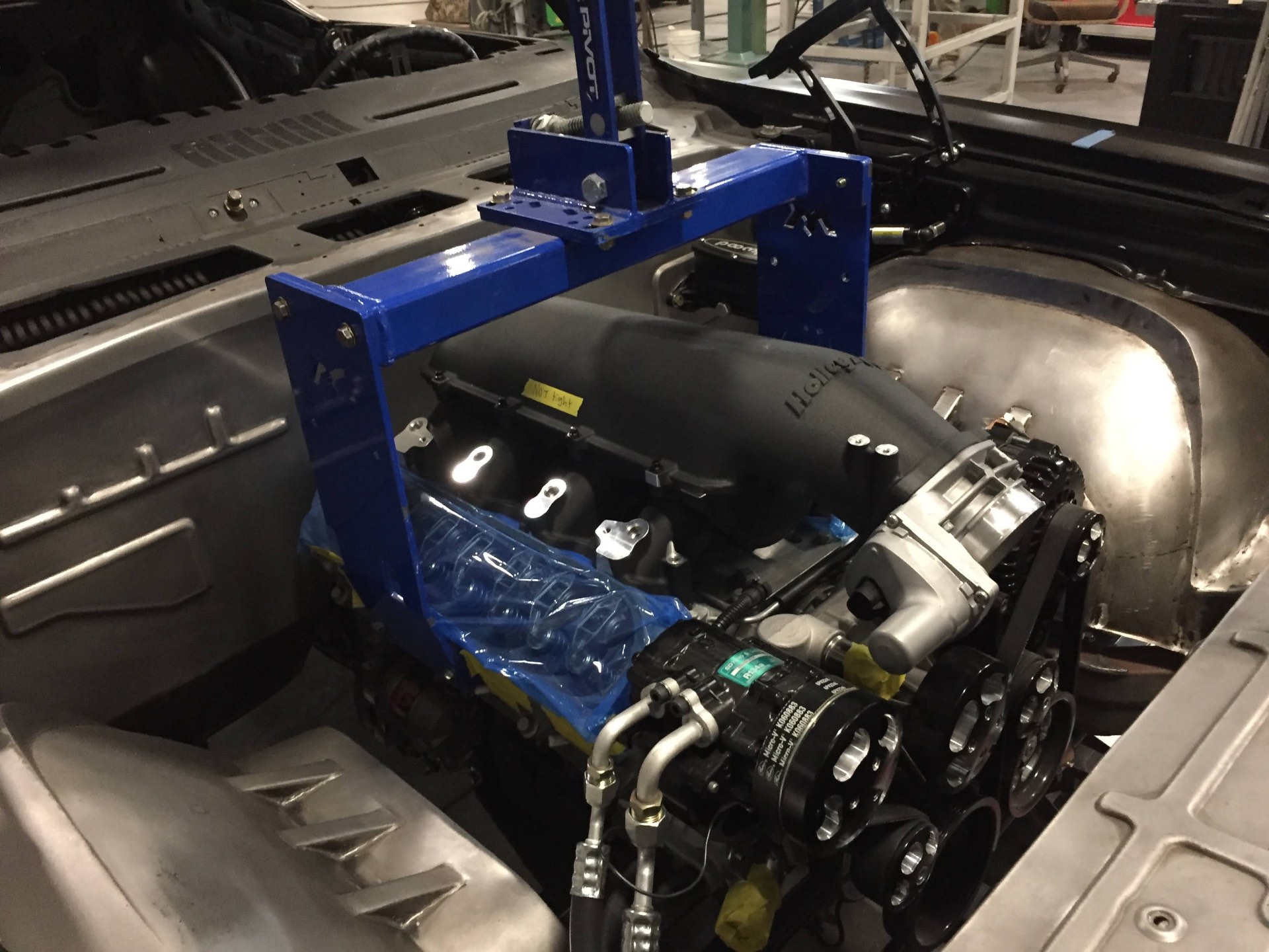 Drivetrain back in — LS3 and accessory drive sitting at the correct height on the new mounts.