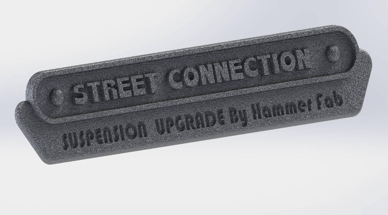 SolidWorks render of the raw 3D print — texture and lettering resolved before finish work.