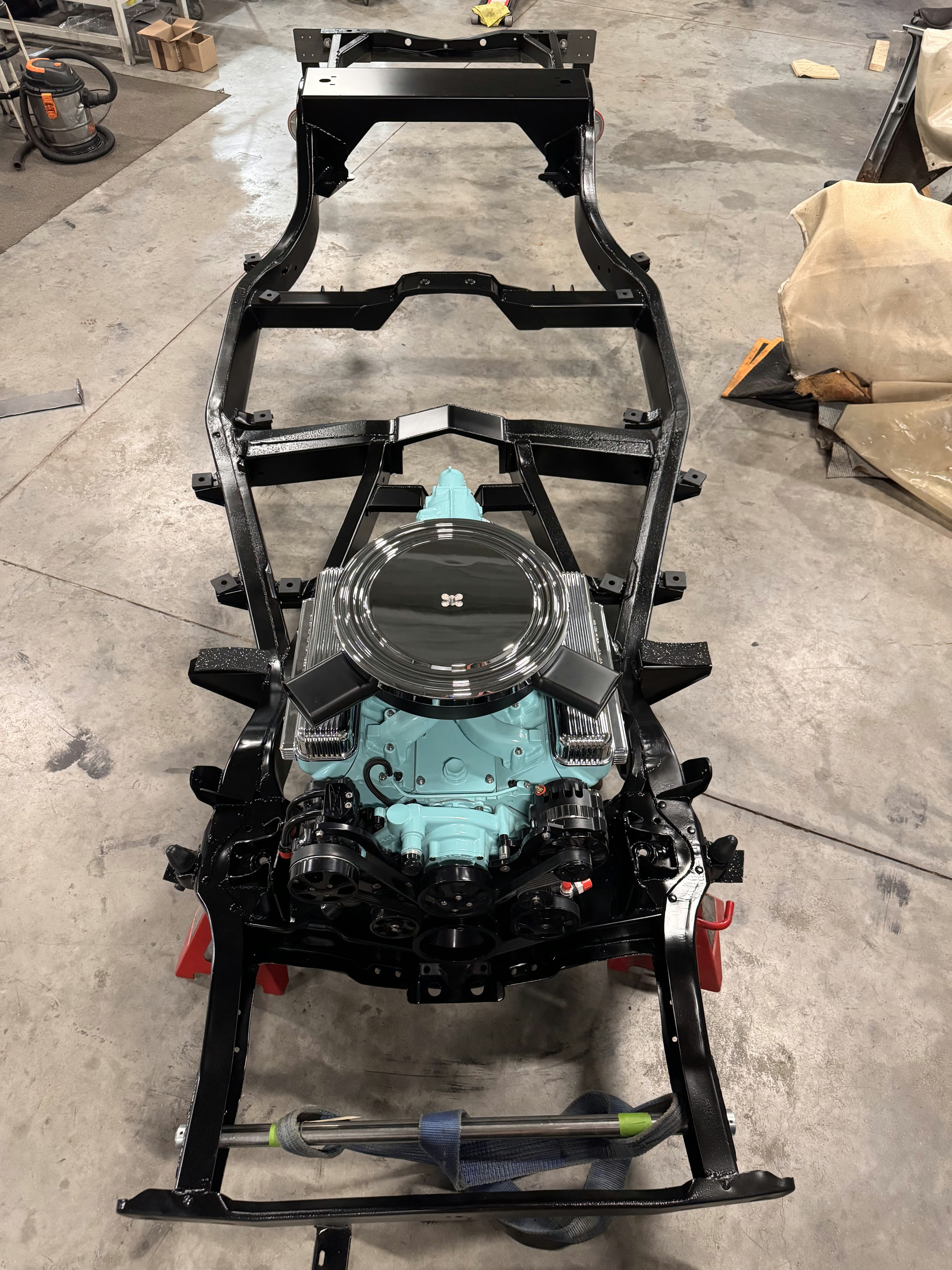 Satin black chassis with the Don Hardy LS3 and 4L80E installed