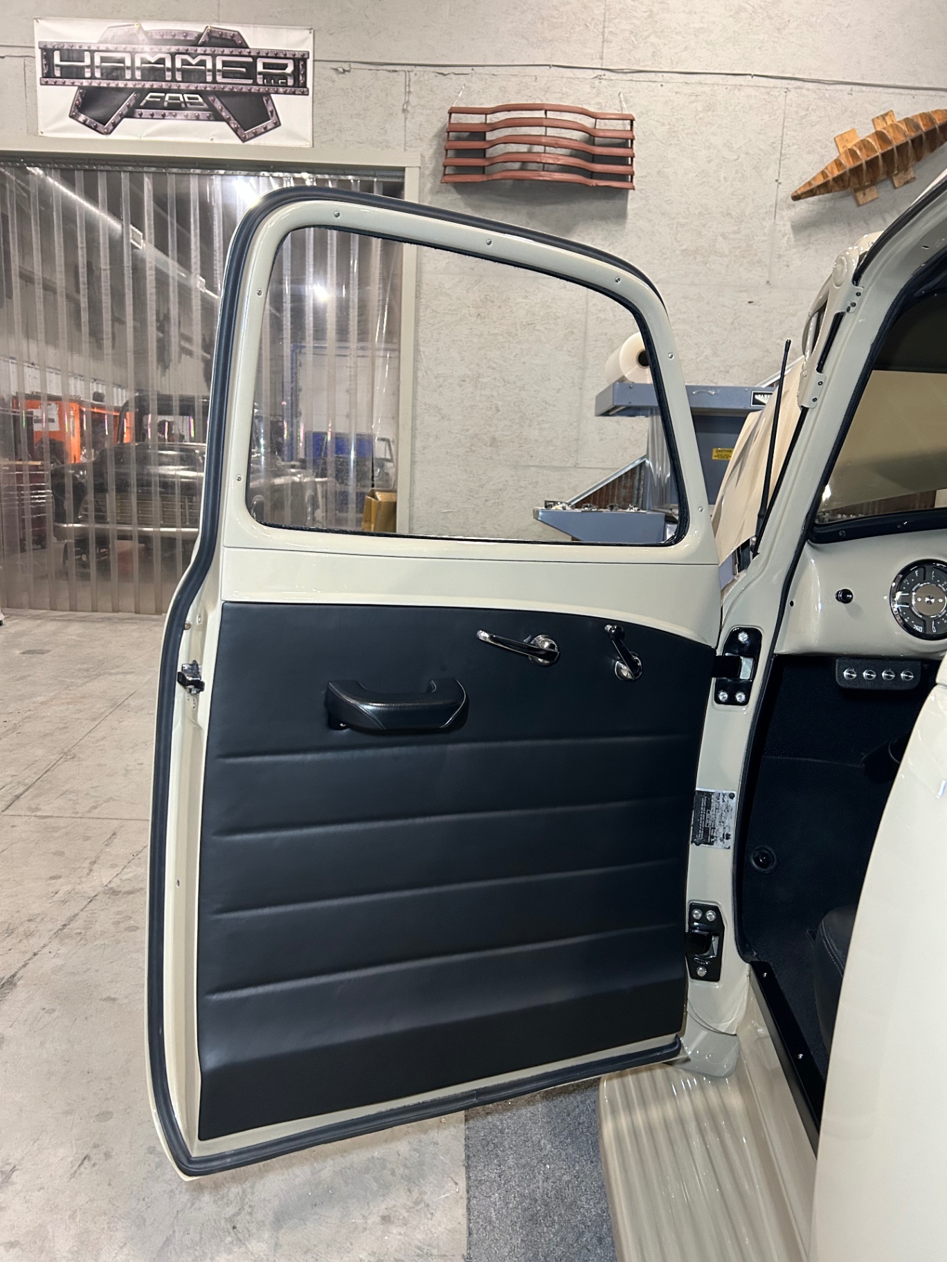 Passenger door from the cab side — clean two-tone break, thin edges all the way around.