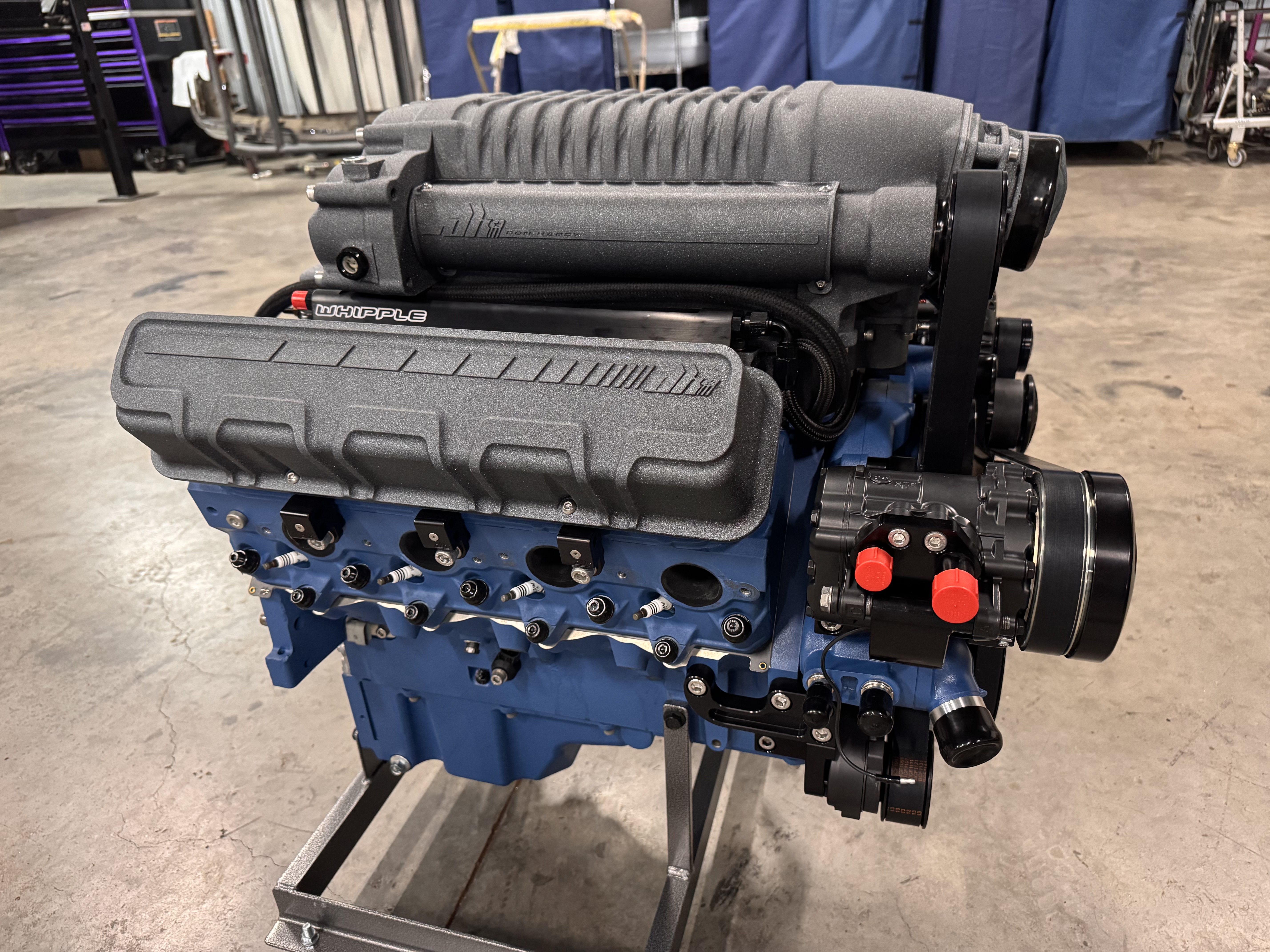 Billet Don Hardy LS valve covers with the coil packs hidden underneath, along with the billet plug wire looms and billet fuel rails.