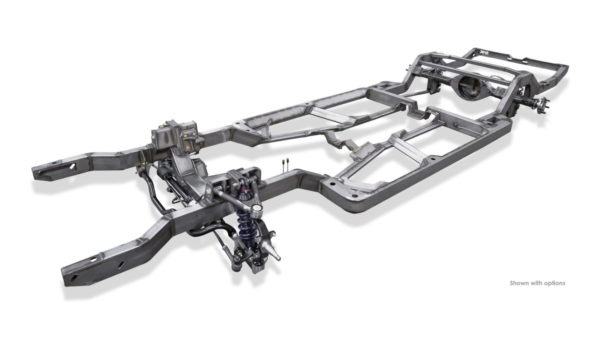 Roadster Shop SPEC chassis — full side profile with front coilover suspension.
