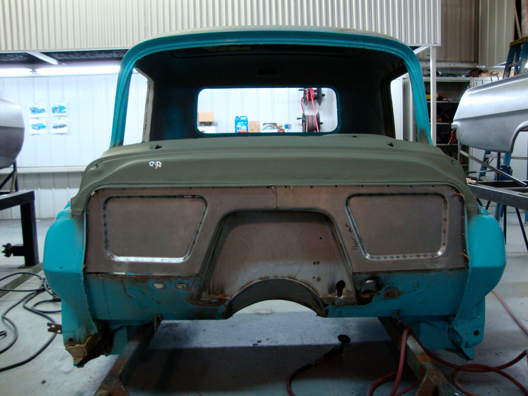 Firewall test-fitted to the cab.