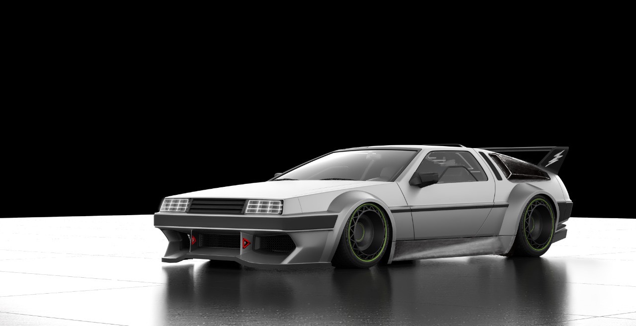 Front three-quarter with the metal flares and wide wheel package.