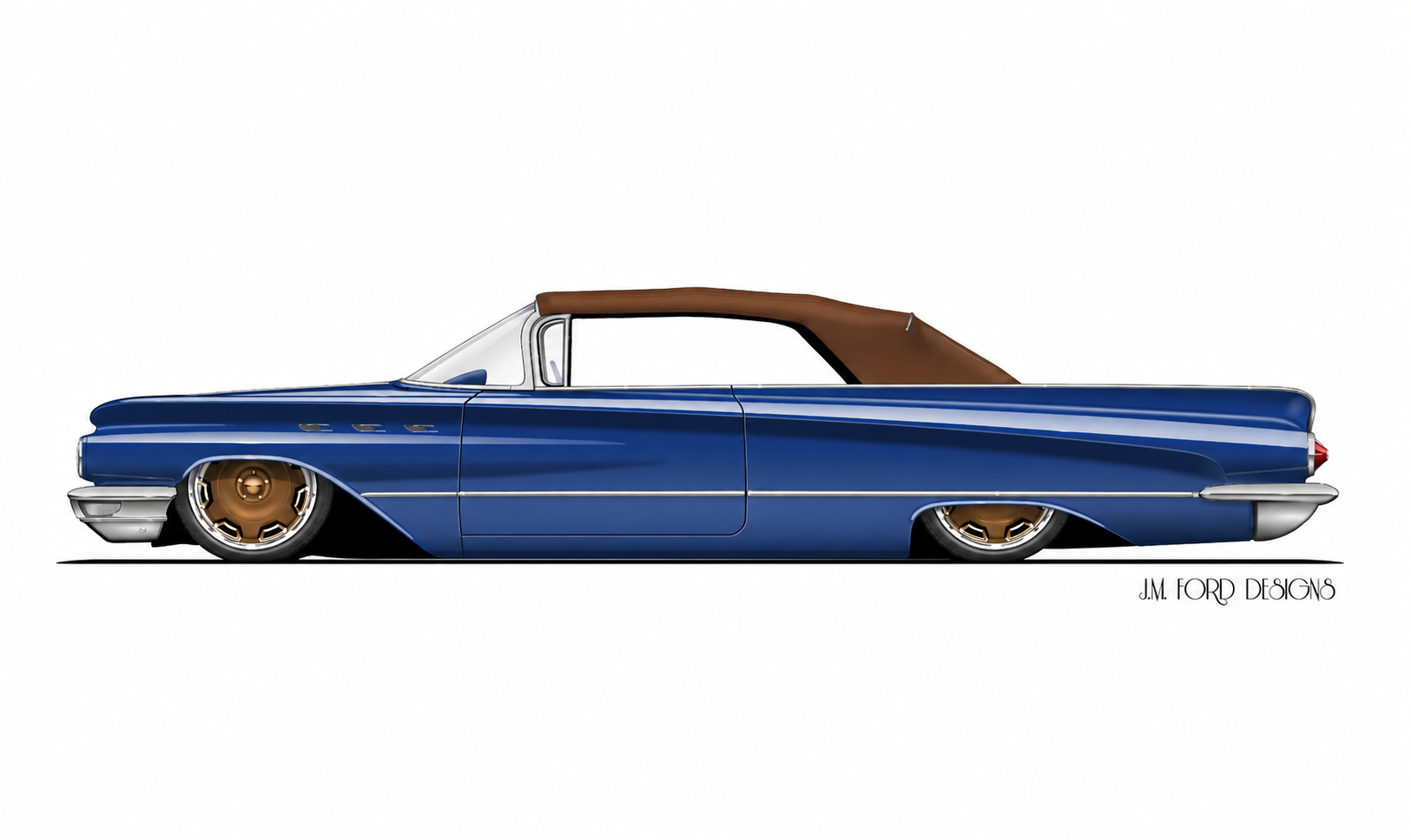 Blue over a brown top with bronze center wheels.