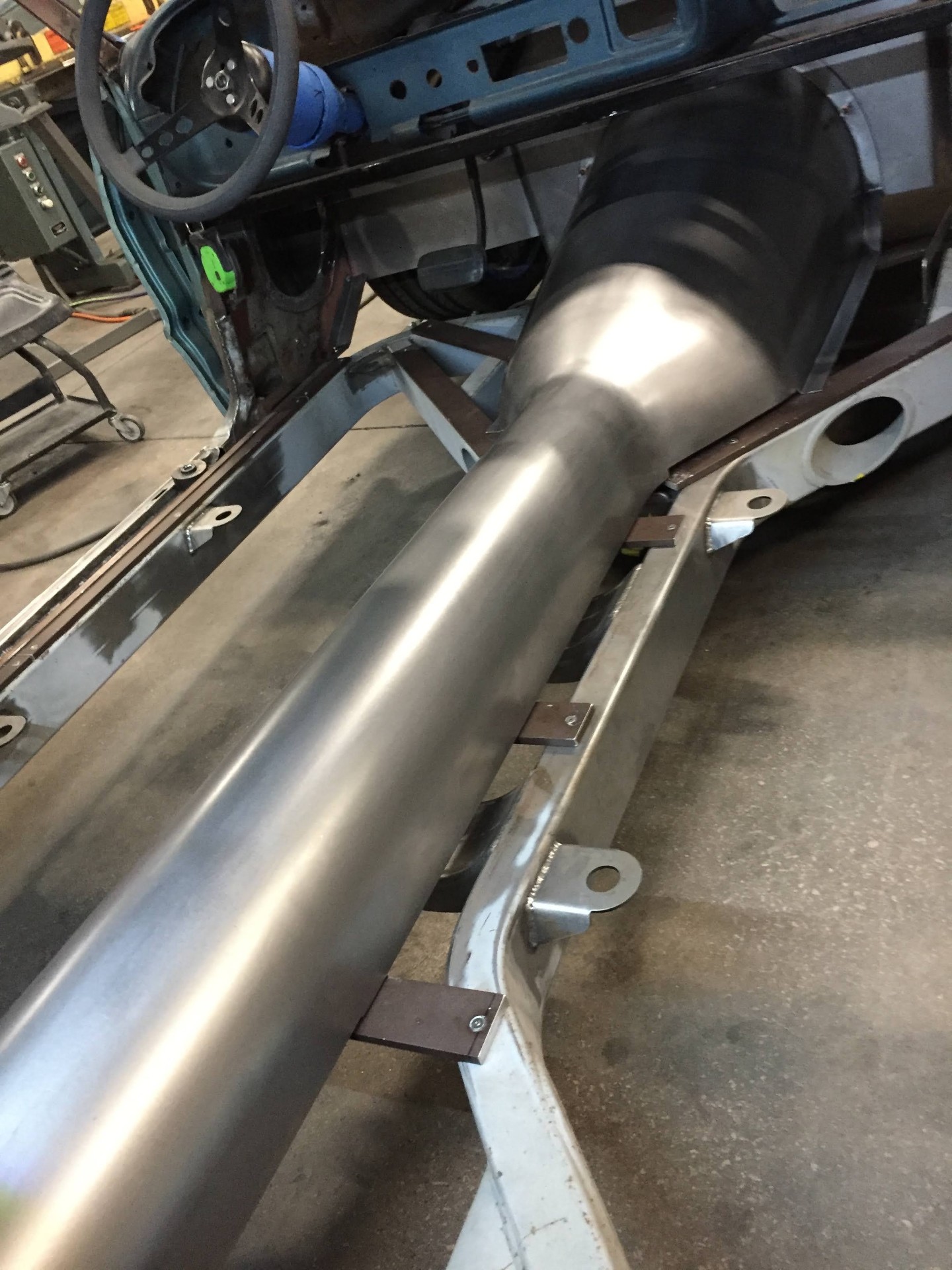 Tunnel dropped into the chassis for fit-up over the Morrison center section.