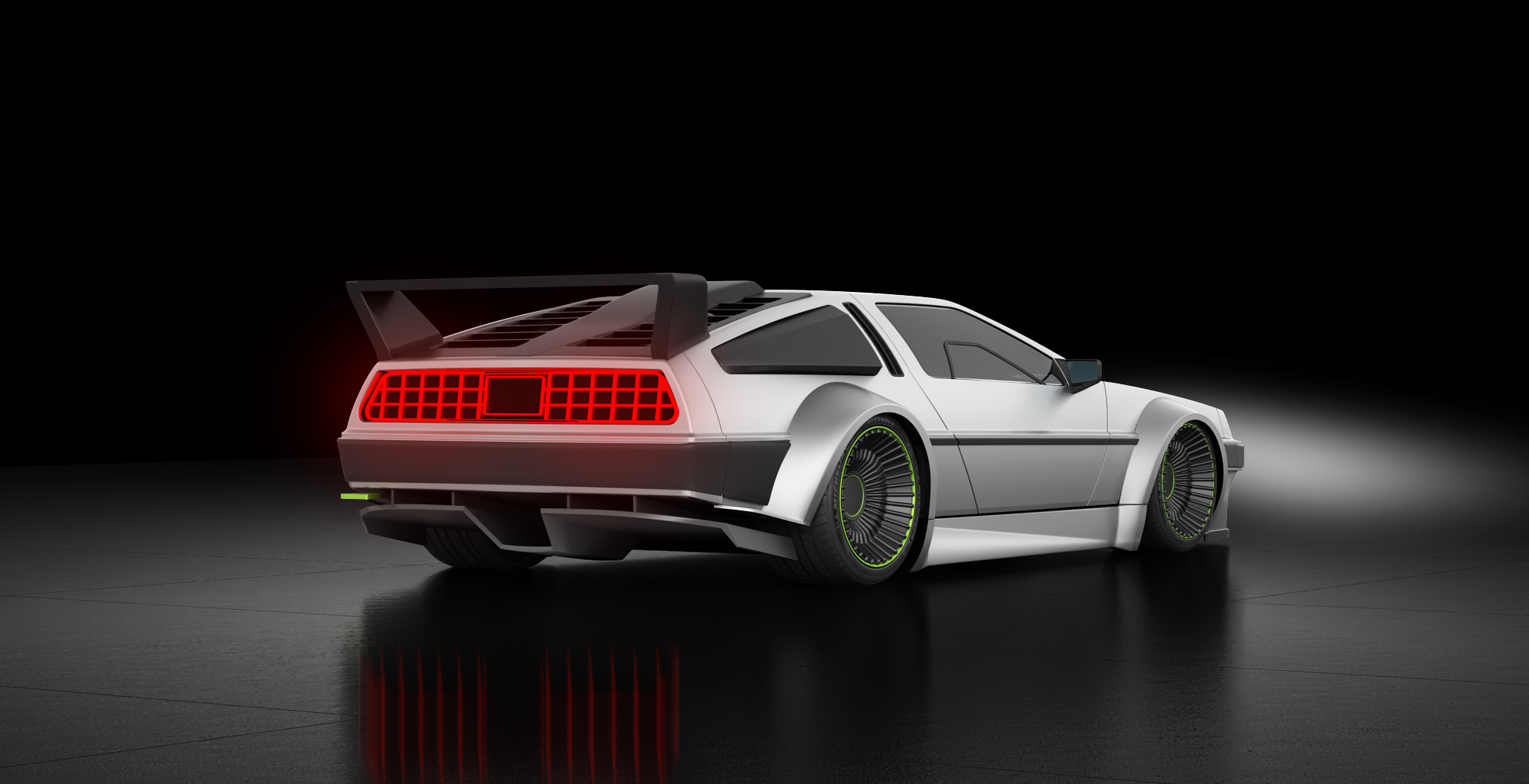 Rear view showing the full-width tail panel and diffuser.
