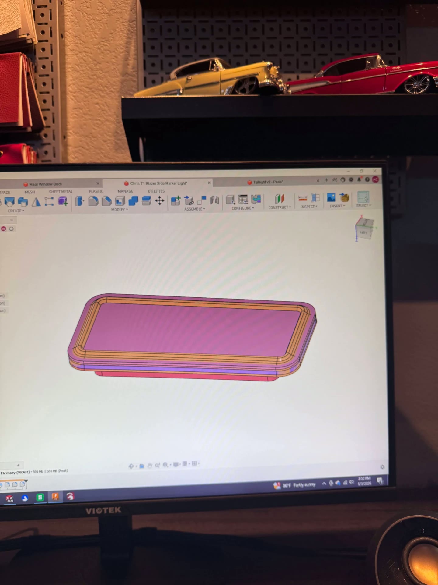 Lens and bezel modeled in CAD.