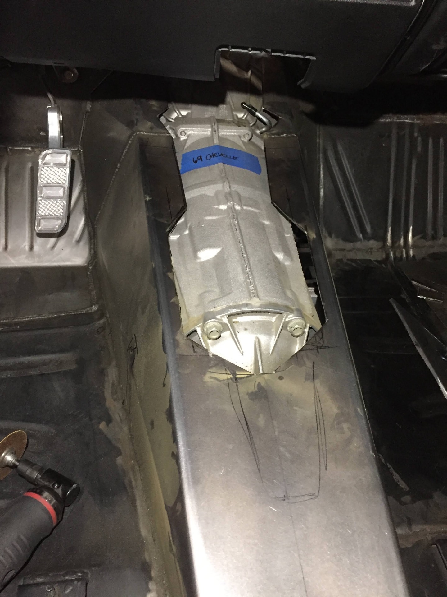 Trans mocked up in the raised position to mark tunnel clearance.