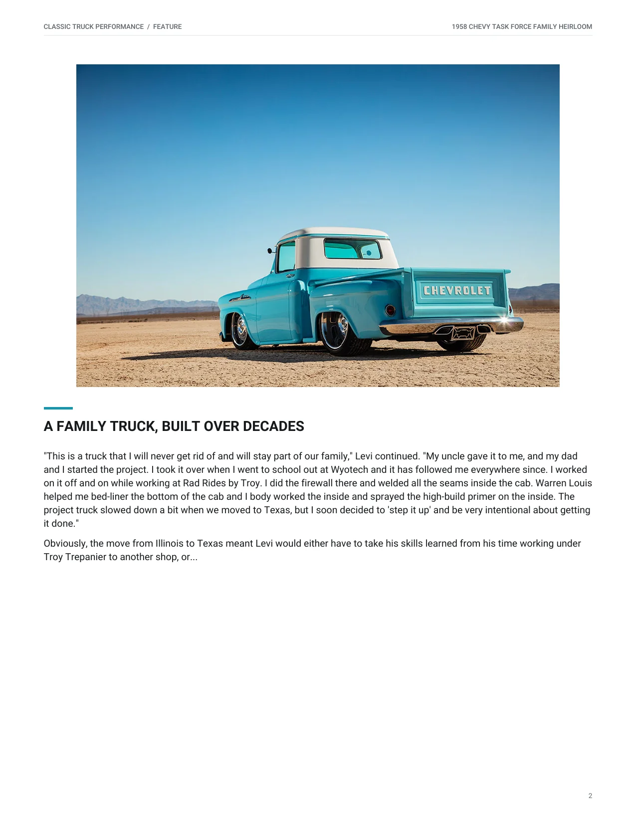 Classic Truck Performance — 1958 Chevy Task Force Family Heirloom, page 2